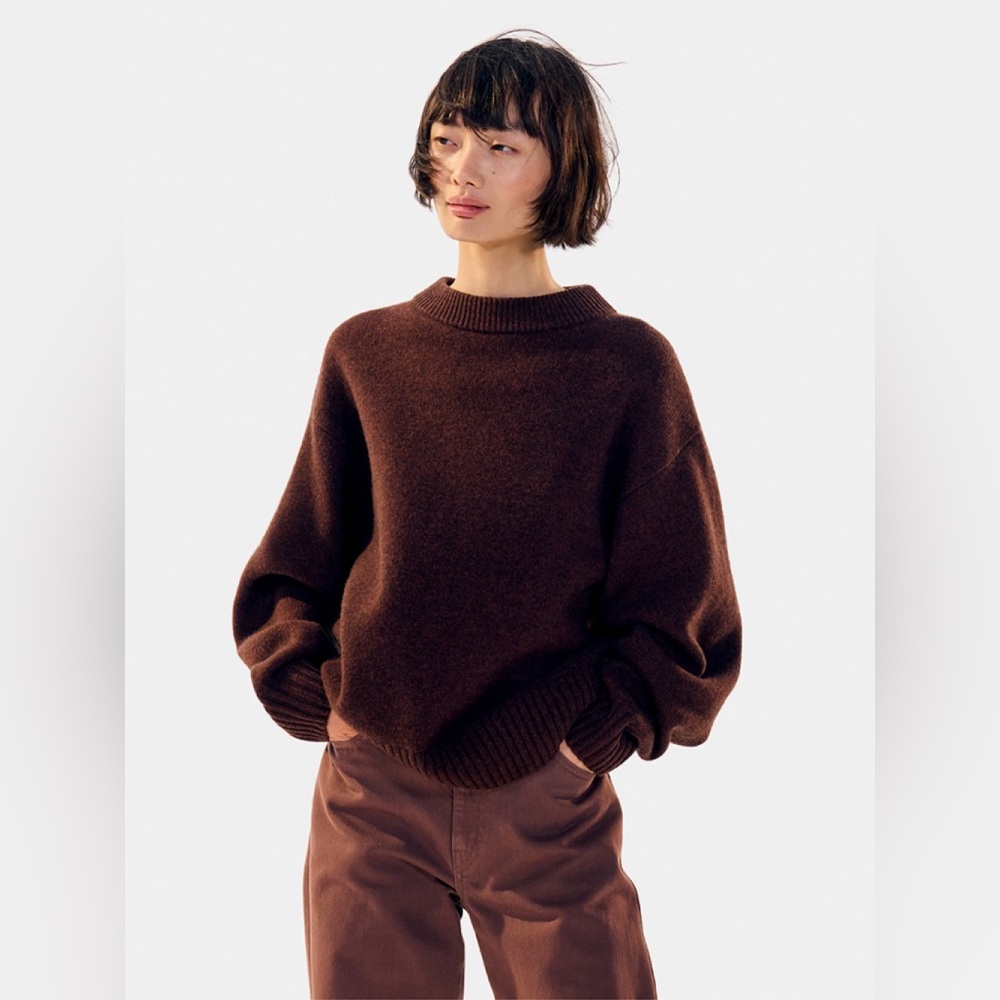 Uniqlo U Premium Lambswool Low Gauge Crew Neck Sweater - Brown, S